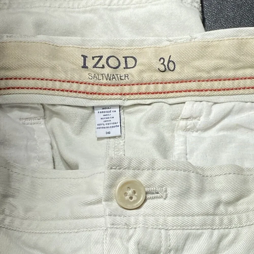 Izod Saltwater Mens Chino Shorts Size 36 Cotton Khaki Light Tan Golfing Preppy